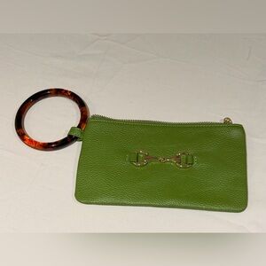 Green Leather Wristlet with Tortoise Ring